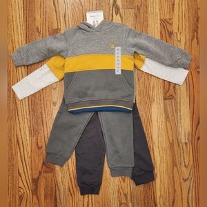 New, Kids Headquarters Gray and Mustard Yellow, Sweatpants Set Size:3T